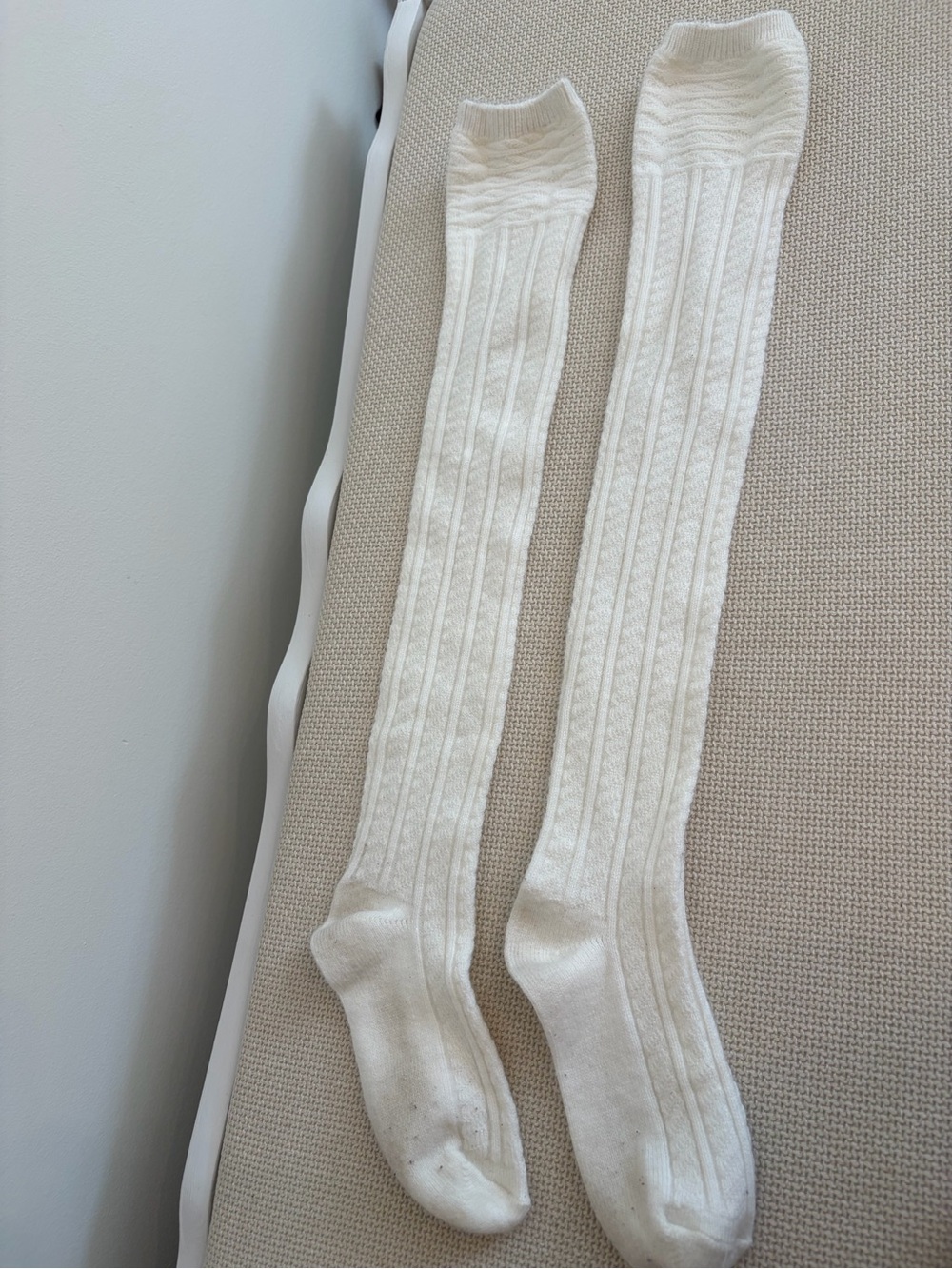 Classic Over-the-Calf Ribbed Socks in Cream